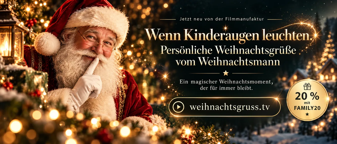 Wenn Kinderaugen leuchten: Persönliche Weihnachtsgrüße vom Weihnachtsmann auf weihnachtsgruss.tv, 20 % mit FAMILY20